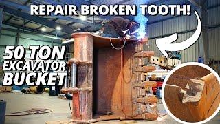 Repair BROKEN Tooth on BIG Excavator Bucket | Gouging & Welding