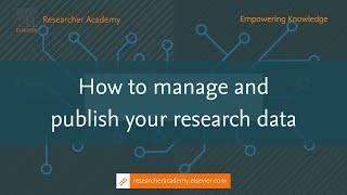 How to manage and publish your research data