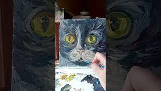 Cat oil painting process speed video