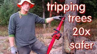 I think this timber tool (tree jack) makes cutting trees 20x safer (not a paid promotion)