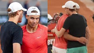 Nadal's Reaction When Sinner Shows Up at His Training to Surprise Him While He's Playing vs Wawrinka