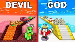 JJ's GOD Bridge vs Mikey's DEVIL Bridge Survive Battle in Minecraft Challenge Maizen JJ and Mikey