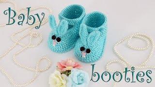  Crochet baby booties Rabbits  Вязаные крючком пинетки-Зайчики  Crochetka design studio