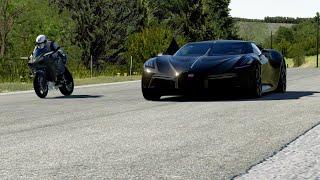 Kawasaki Ninja H2R vs Bugatti La Voiture Noire vs Bugatti Mistral at Old SPA