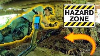 Metal Detecting Under Abandoned 1800's House To Find Treasure! *Hazard Zone*