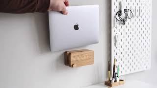 MODEL C | Unique 2 in 1 vertical wall-mounted wood laptop holder or desktop stand.