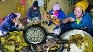 Squash & Buff Dry meat Recipe & Big beans Lentils with Rice Cooking & eating ||  Nepali Village Vlog