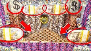 $1,000,000,000.00 BUY IN, 1 QUARTER CHALLENGE, HIGH RISK COIN PUSHER MEGA MONEY CASINO JACKPOT!