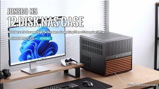 JONSBO N5 NAS Pc Case, E-ATX,12HDD+4SSD,4 GPU,ATX PSU 3 Fans Built-in, Solid Wood Veneer Home Server