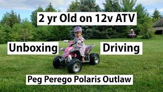 Unboxing and Driving - Peg Perego Polaris Outlaw Pink Power ATV - 12v Ride On Toy for My 2 Year Old