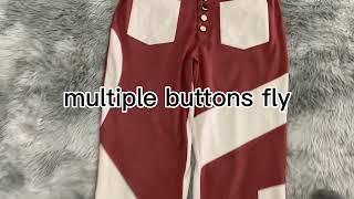 Custom multiple buttons fly contrast fabric sweatpants