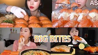 【BEST ASMR】GIANT SALMON SUSHI MUKBANG  #7 巨大サーモン寿司 咀嚼音 EatwithBoki,MIYUASMR,AmiAmi,Aejeong