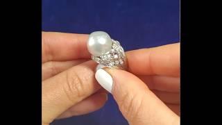 www.sohojewelers.com Vintage Huge Baroque Pearl Diamond 14k White Gold Cocktail Ring Estate Jewelry