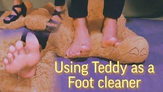 Using Teddy as a Foot cleaner  || Mistress Hrittika || F24FEET