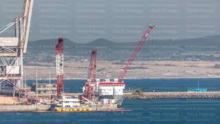 Aerial view of container cargo terminal of commercial port timelapse, business logistics and