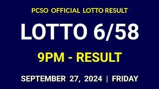 6/58 LOTTO RESULT TODAY 9PM DRAW PCSO ULTRA LOTTO 6/58 Draw Tonight September 27, 2024 Friday