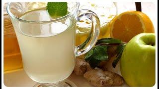 Ginger tea with lemon, honey and apple.