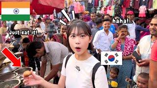 Korean Girl go for Food Hunting in India  Most Busiest Streets!️