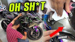 NINJA H2 ke Wrap se hua Damage  Carbon Parts ko!