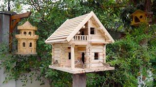 Build Most Amazing 2 Floors Log Cabin Bird House and Bird Feeder