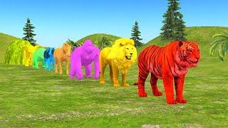 Long Slide Game With Elephant Gorilla Buffalo Hippopotamus Tiger - 3d Animal Game - Funny 3d Animals