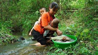 Single mom - Catches stream fish to sell at the market, Takes care of her two children and the farm