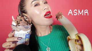 ASMR Eating Banana with Choco Vanilla Ice Cream Satisfying Mushy Sounds#asmr  #bananaeating