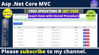 CRUD Operations Using ASP.NET Core And ADO.NET | Insert data with SQL Stored Procedure | .Net 7.0