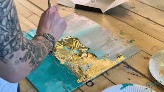 Abstract Acrylic Painting Technique Using Gold Leaf (живопись акрилом с поталью)