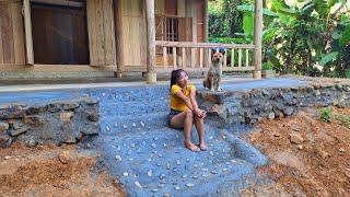 Build stone stairs, pour yard foundation - Loan Bushcraft / build a wooden house in the forest.
