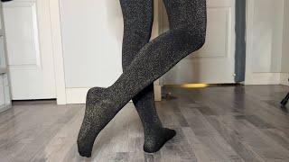 Sparkly Tights Close Up! Black Nylons Pantyhose Stockings Hosiery Feet Toes Soles