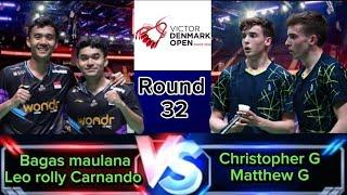 Leo rolly Carnando/bagas maulana vs Christopher Grimley/Matthew Grimley | R32 Denmark open 2024