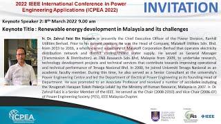 2022 IEEE International Conference in Power Engineering Applications (ICPEA 2022) - Keynote 2