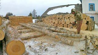 Купили лесовоз смеси осины с березой.Распилка дров.