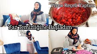 YAZ TEMİZLİĞİNE GİRİŞTİM | YERLERİ ELİMLE SİLDİM | EVDE VİŞNE REÇELİ YAPTIM | İŞ ARASINDA ÇAY MOLASI