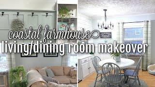 LIVING AND DINING ROOM MAKEOVER / COOL COASTAL FARMHOUSE STYLE /  DIY BOARD AND BATTEN