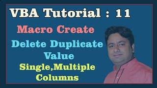 VBA-11 Delete Duplicate Data in Excel using VBA - VBA Tutorial in Hindi