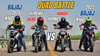 2024 Bajaj Pulsar N160 Vs Honda Hornet 180 2.0 Vs Hero Xtreme 160R 2v Vs Old Pulsar N160 Quad Race