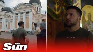 Zelensky visits historic Odesa cathedral damaged by Russian strike