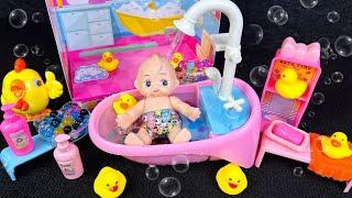 22 Minutes Satisfying with Unboxing Cute Pink Baby Bathtub Playset, Real Working Water | ASMR