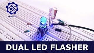 Dual Flashing LED Circuit using 555 timer on breadboard - Basic electronics Projects