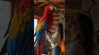 "Tropical Dreams: Girl and Her Enchanted Parrot"