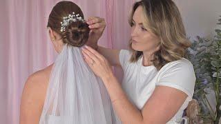 ASMR Perfectionist Bridal Wedding Hair & Makeup Consultation - Hair up do with Pins, Veil Adjusting