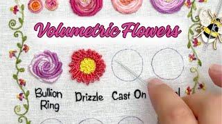 Bullion Ring Stitch and Drizzle Stitch 🪡 Embroidery Tutorial | Volumetric Flowers Sampler Page