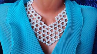Necklace/Beaded necklace/Pearl necklace/Diy/Beaded/Колье своими руками/Жемчужное колье/Как сделать