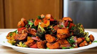 Roasted Sweet Potatoes with  Broccoli and Peppers  Side Dish | Vegetarian or Vegan Meal