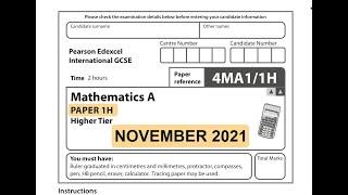 IGCSE Mathematics November 2021 - 4MA1/1H