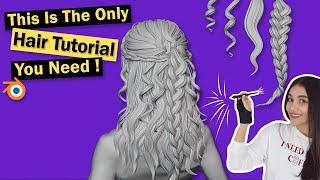 Easiest Way To Create EVERY Stylized Hair In Blender Tutorial - Straight + Braid + Curly Hair