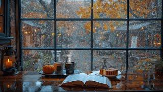 Rainy Autumn Day️Cozy Autumn Coffee Shop Ambience | Rain Sounds for Study, Relaxation, Sleeping