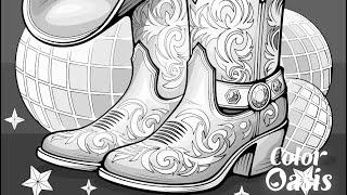 Boots, Hats & Disco Lights | A Western Dream Oasis Color by Number App #fashion  #coloringbook